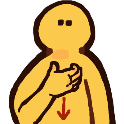 an emoji yellow figure making the ASL sign for 'hungry'